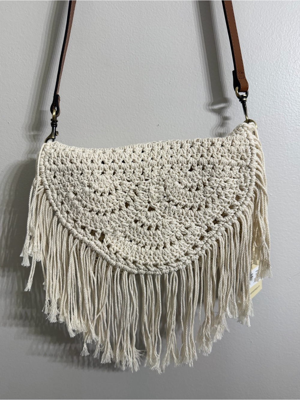 NWT Patricia Nash Cannara Crocheted Crossbody Bag Cream Boho Fringe Purse